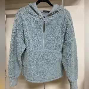 prAna Sweatshirt Women's Small Blue Polar Escape‎ Half Zip Hooded Sherpa Sweater